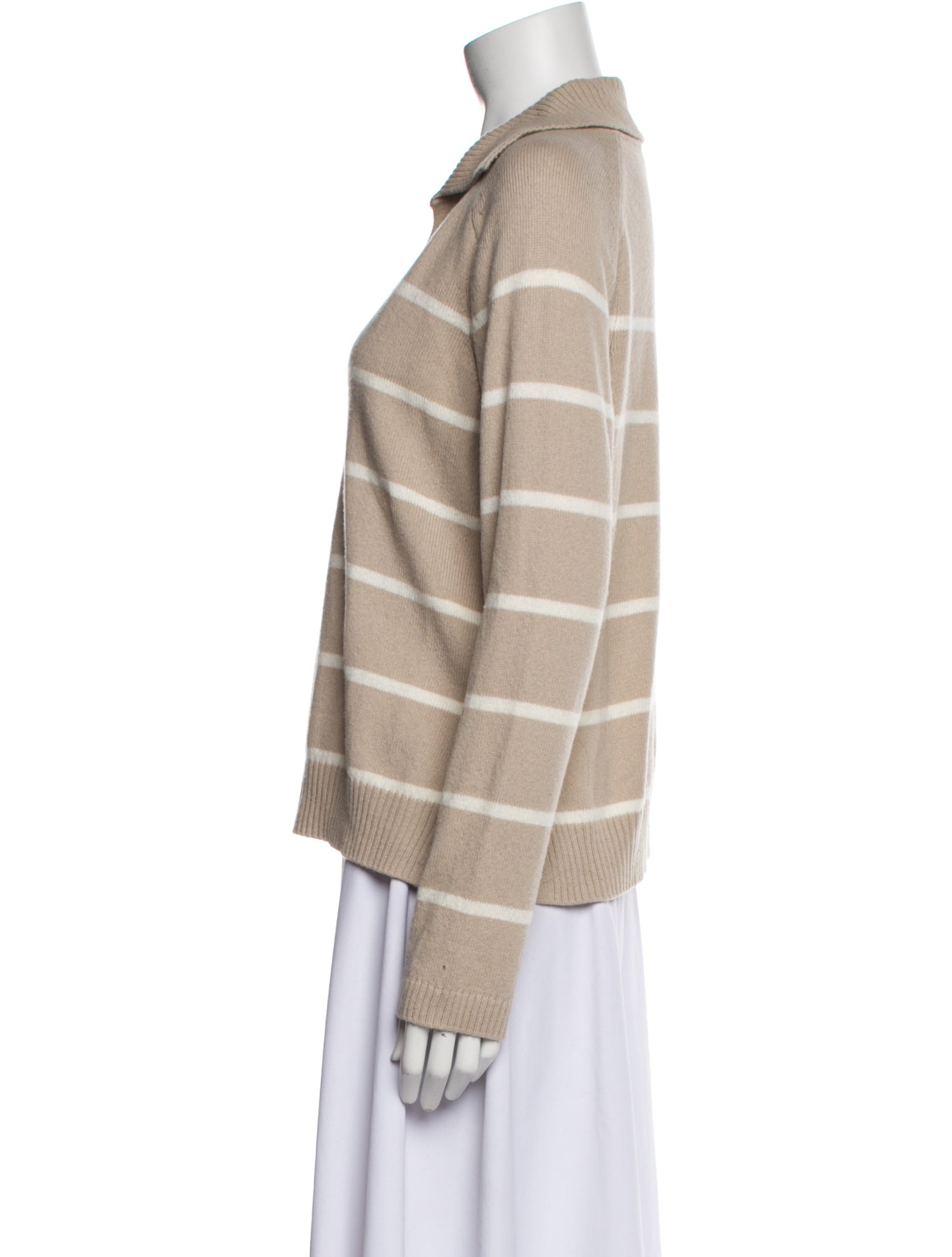 White + Warren Striped V-Neck Sweater