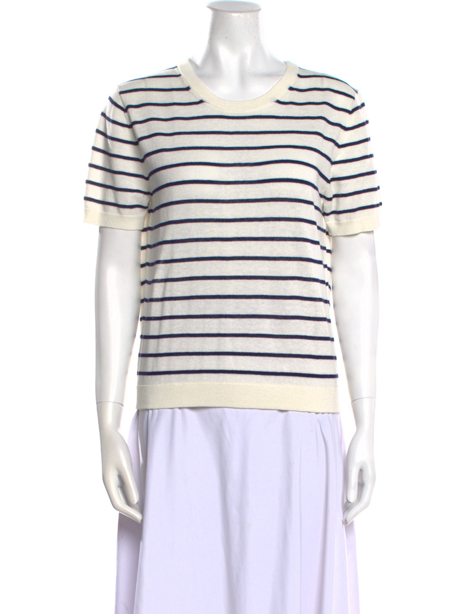 White + Warren Striped Crew Neck Sweater