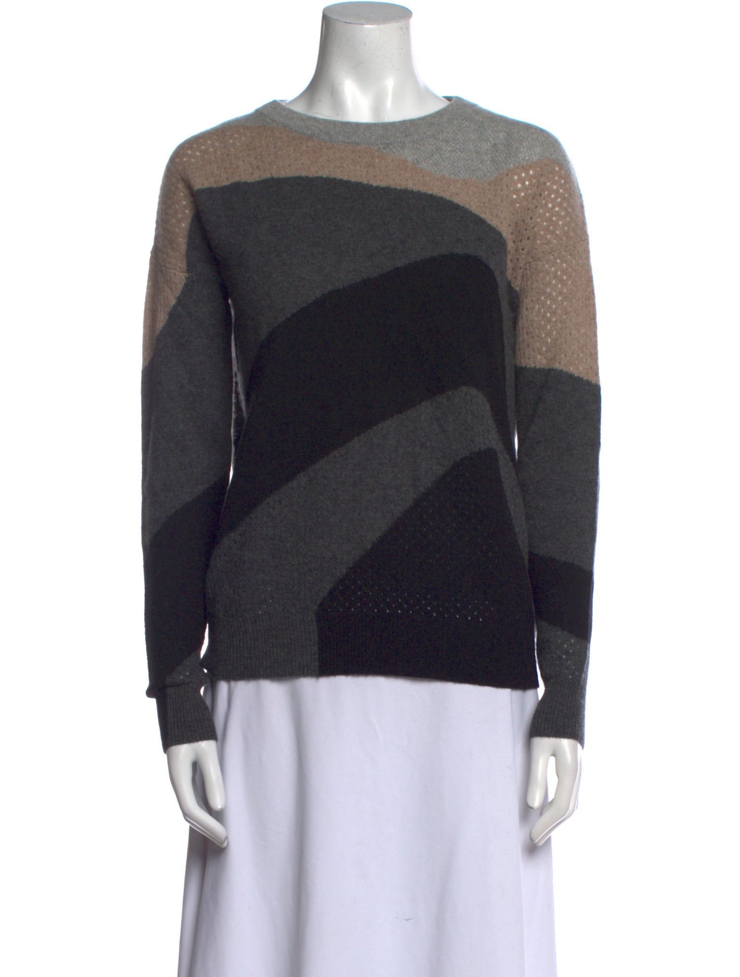White + Warren Cashmere Colorblock Pattern Sweater