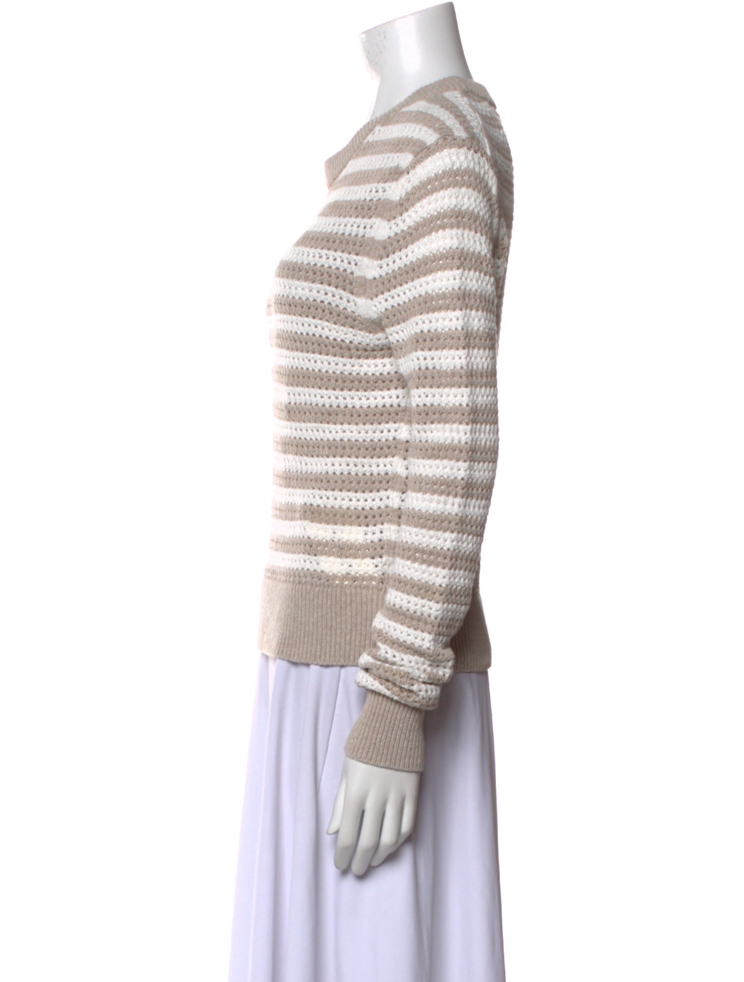 White + Warren Striped Crew Neck Sweater