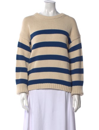 White + Warren Striped Crew Neck Sweater