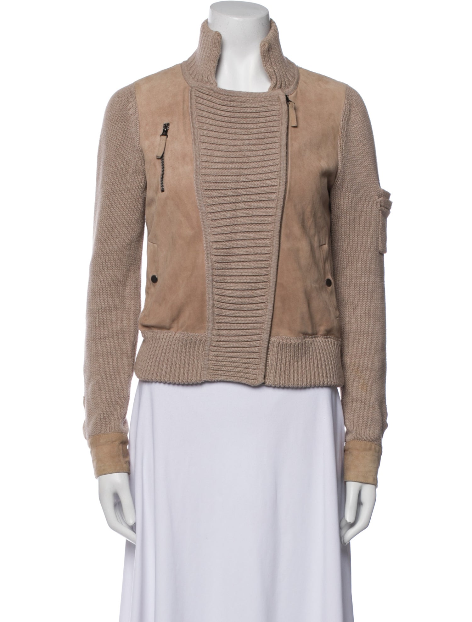 White + Warren Suede Striped Biker Jacket