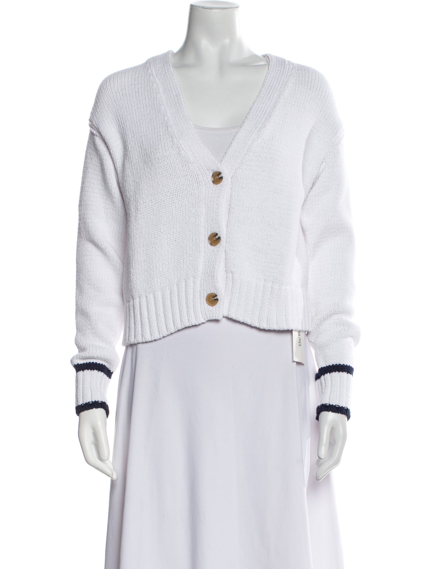 White + Warren Striped V-Neck Sweater