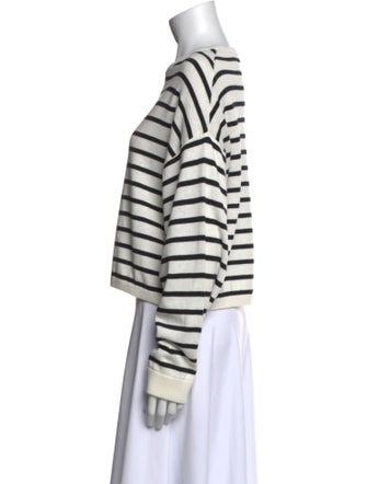White + Warren Striped Crew Neck Sweatshirt