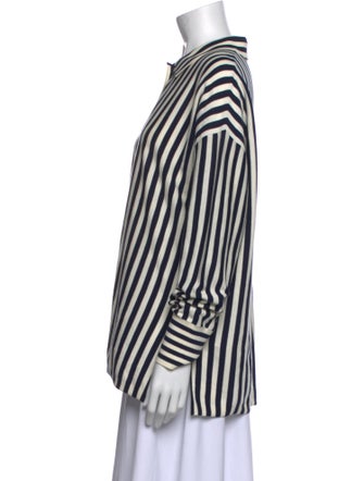 White + Warren Striped Long Sleeve Button-Up Top