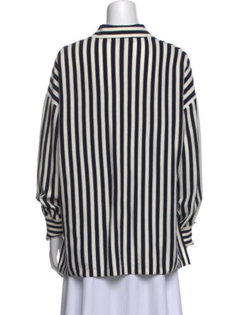 White + Warren Striped Long Sleeve Button-Up Top