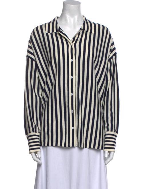 White + Warren Silk Striped Button-Up Top
