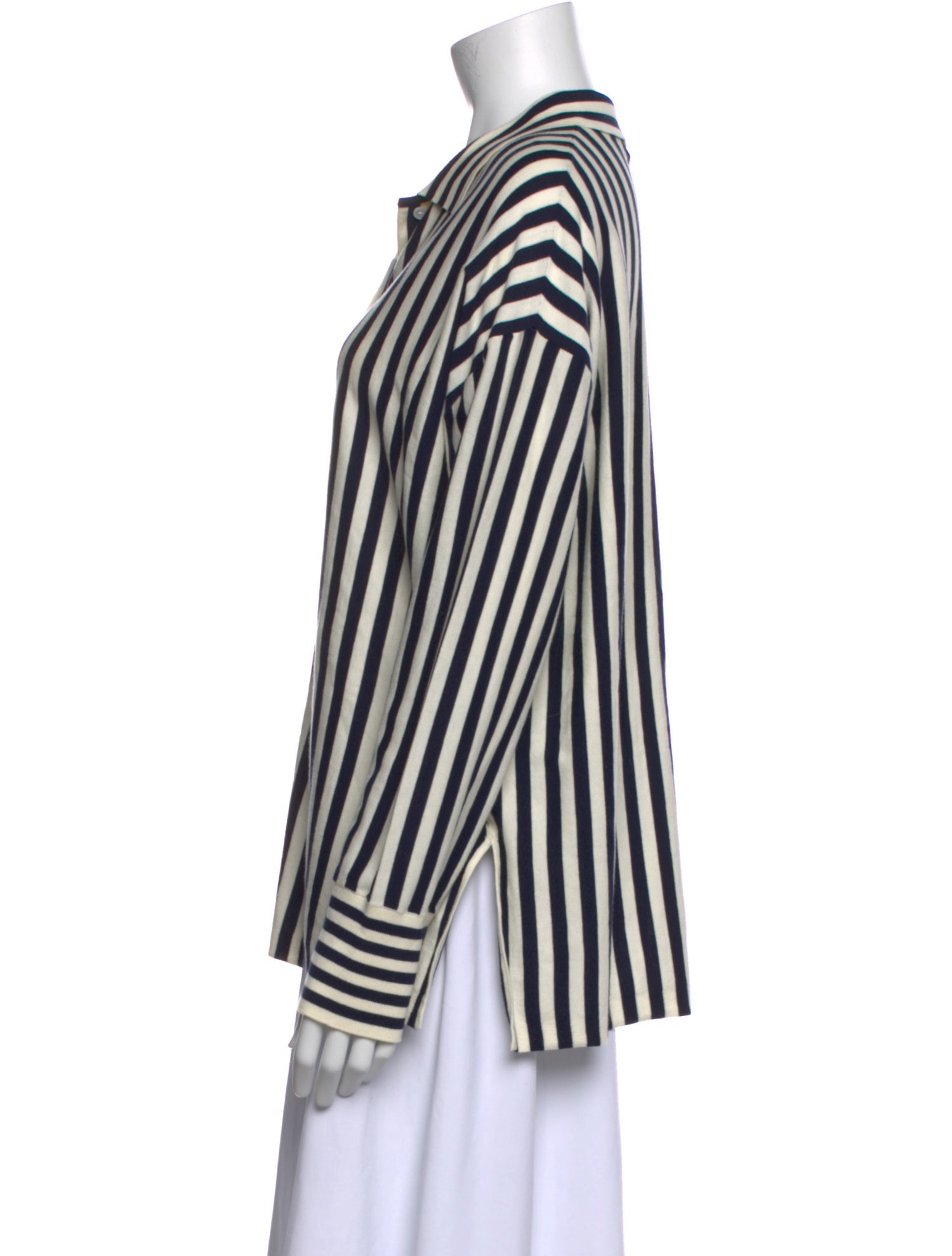 White + Warren Silk Striped Button-Up Top