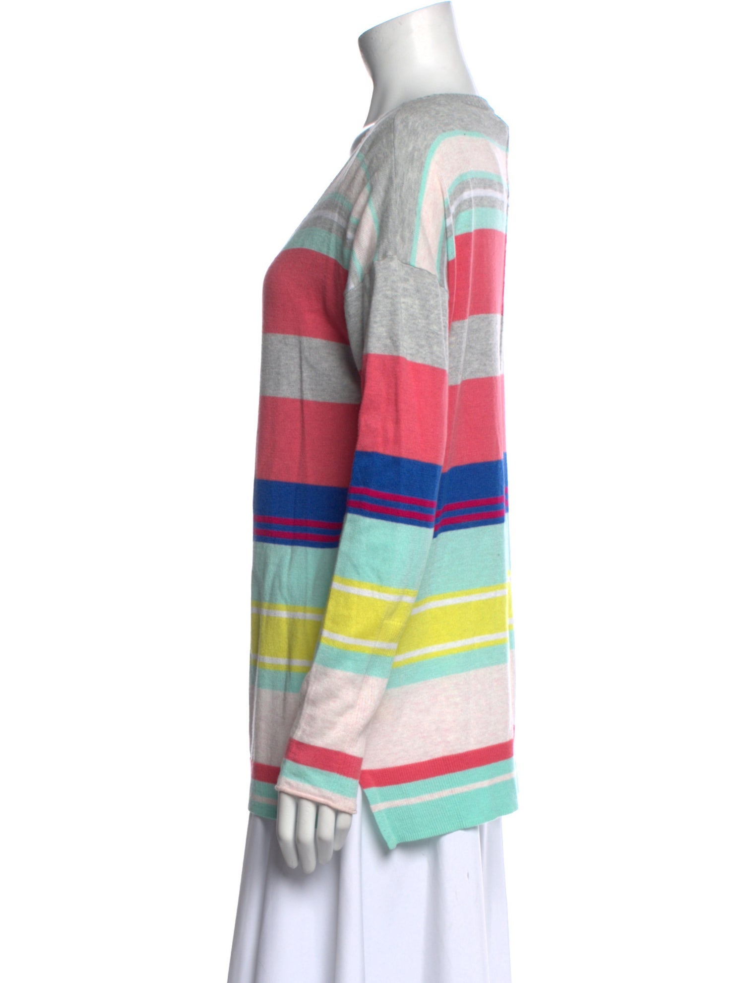 White + Warren Striped V-Neck Sweater