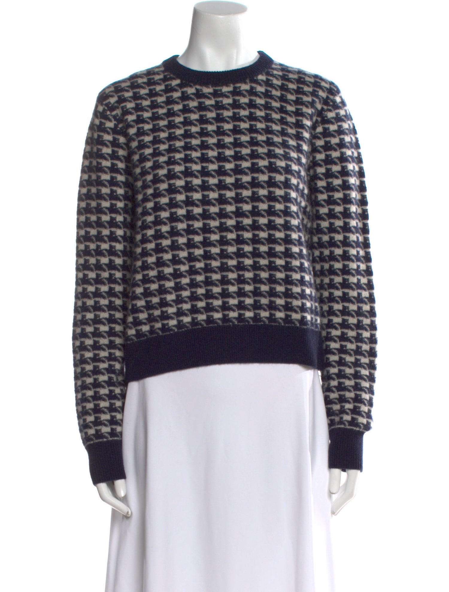 White + Warren Houndstooth Print Crew Neck Sweater