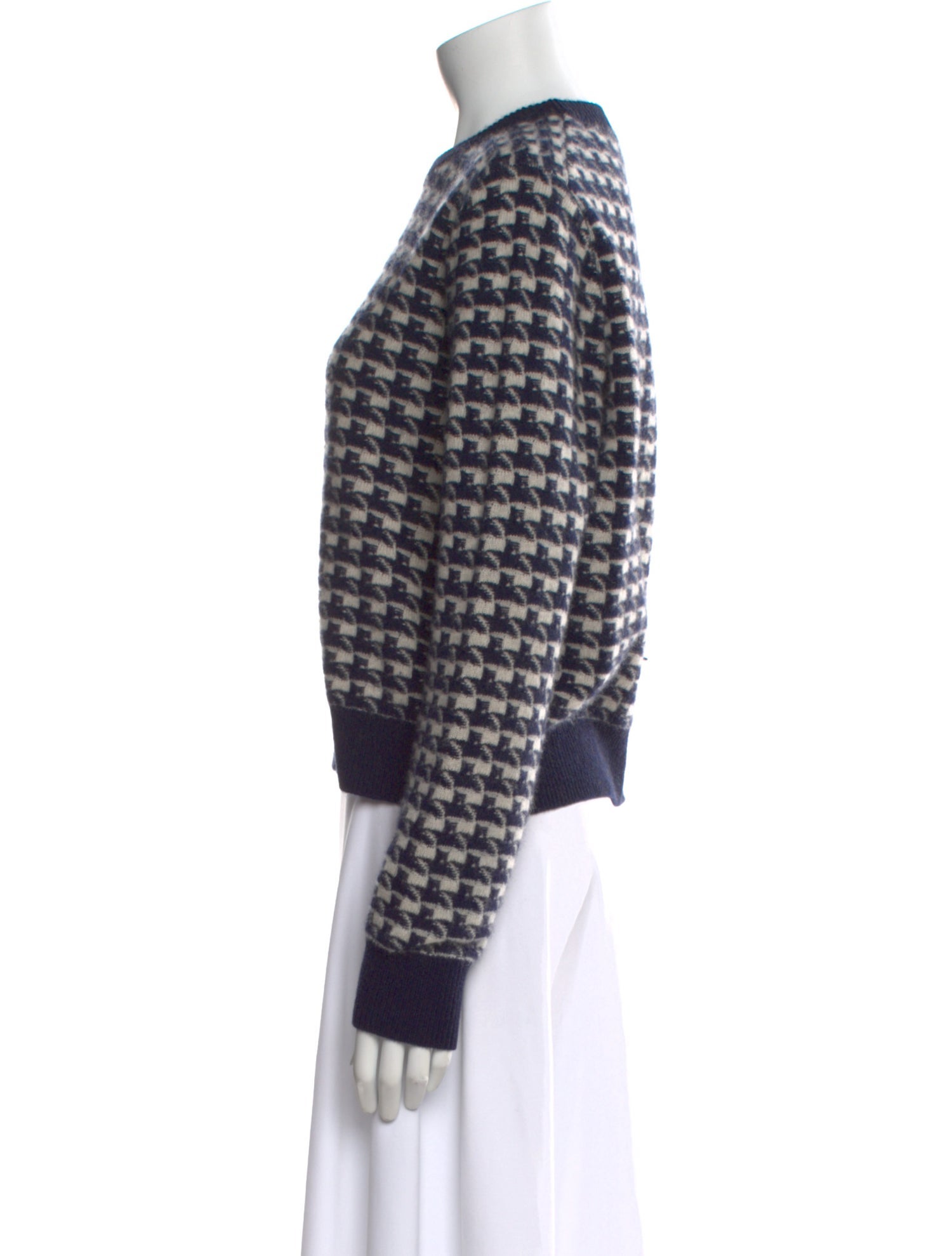 White + Warren Houndstooth Print Crew Neck Sweater