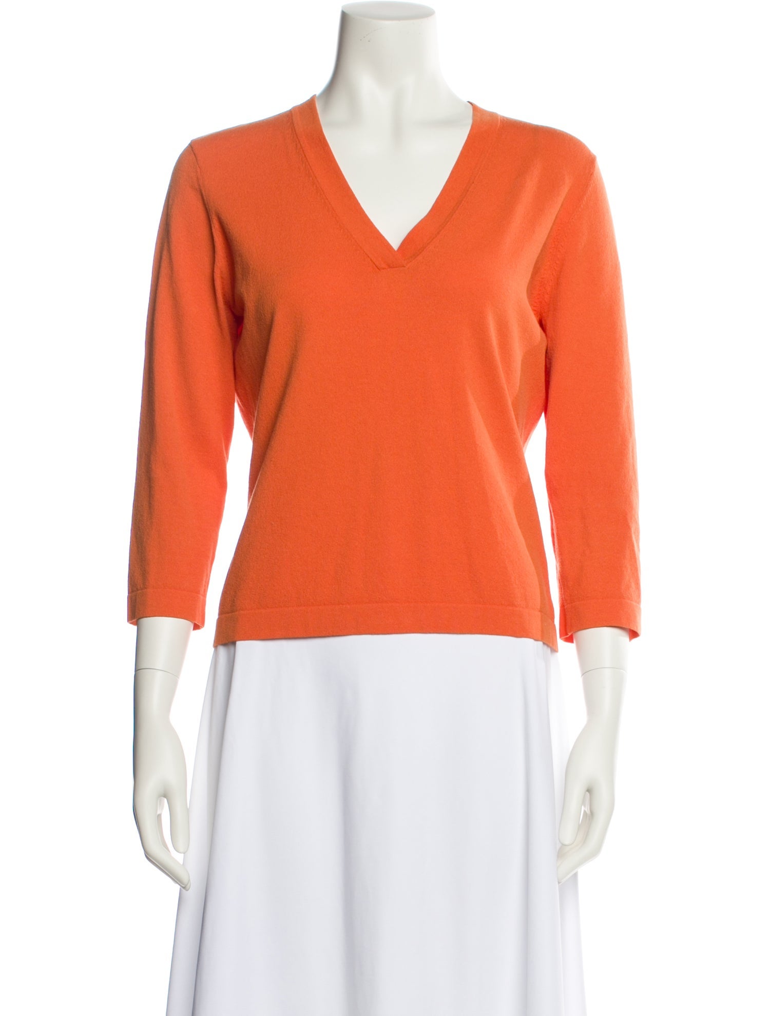 White + Warren V-Neck Three-Quarter Sleeve Top