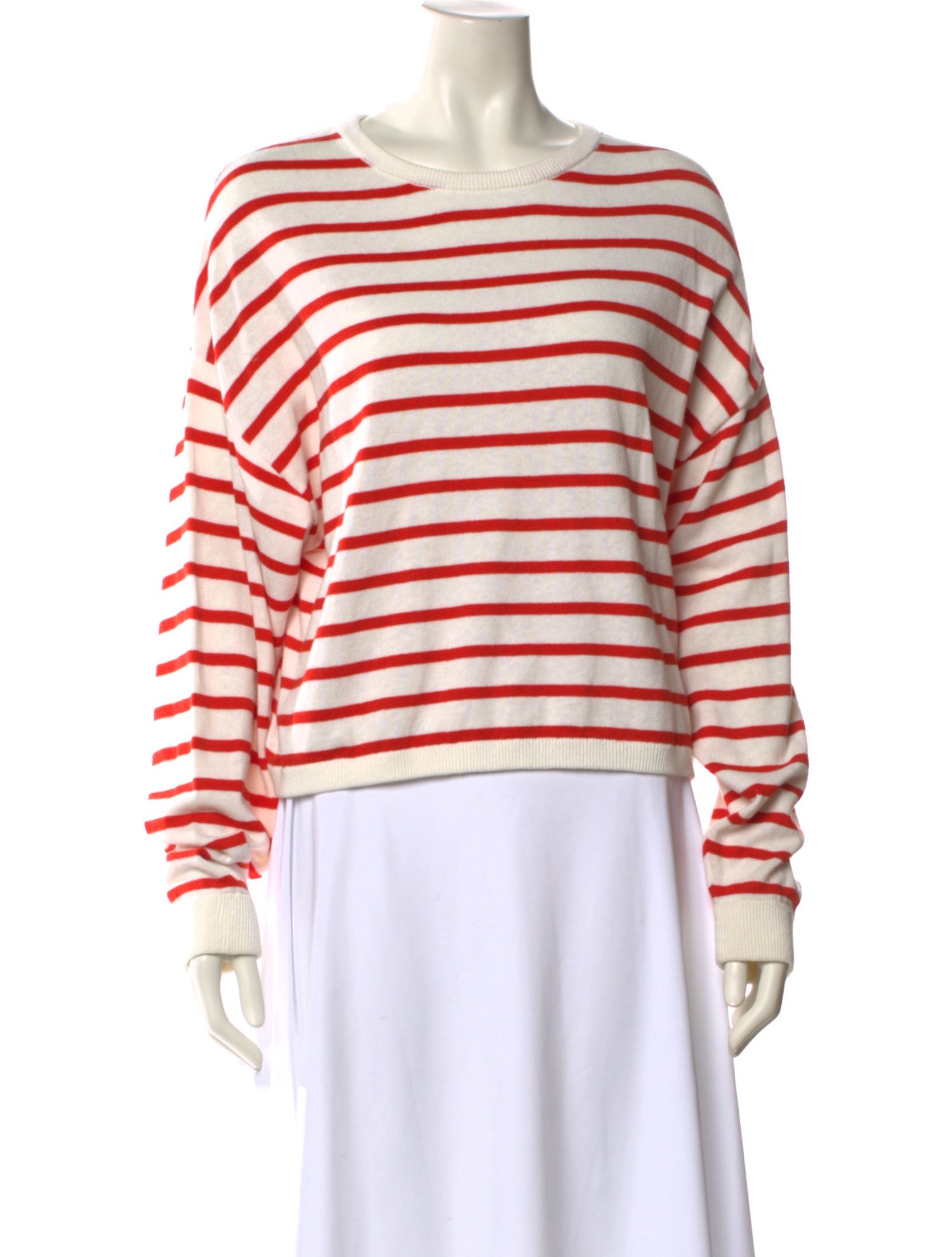 White + Warren Striped Crew Neck Sweatshirt