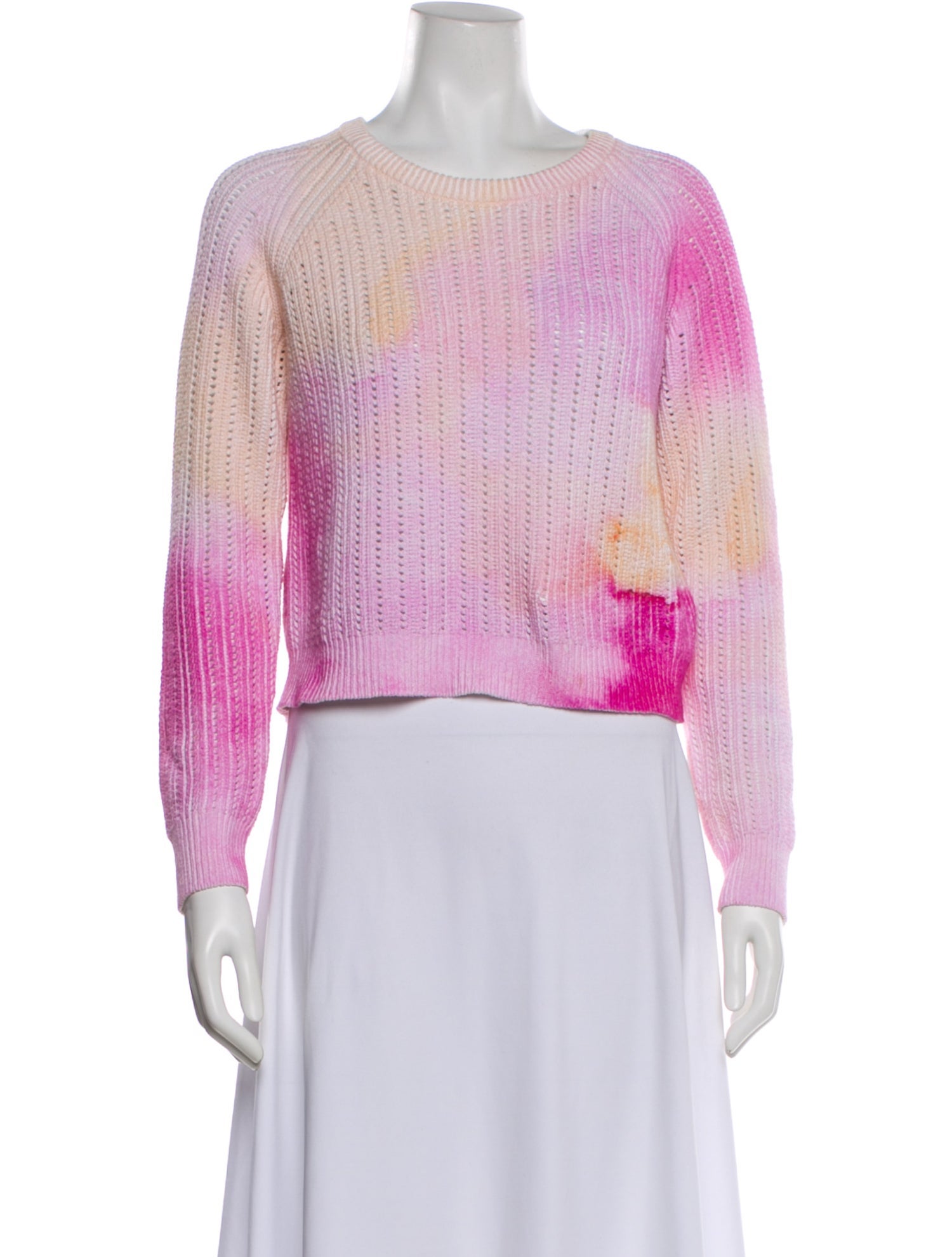 White + Warren Tie-Dye Print Scoop Neck Sweater