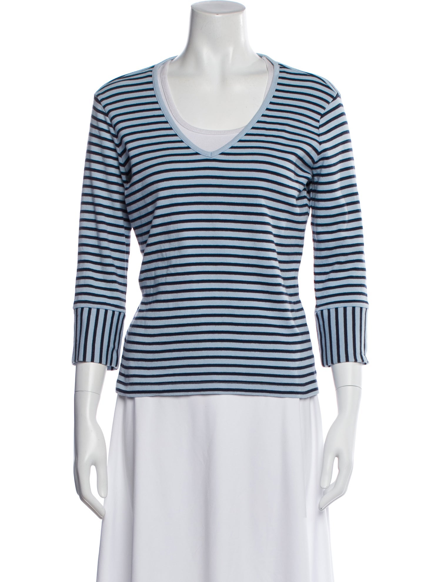 White + Warren Striped V-Neck T-Shirt