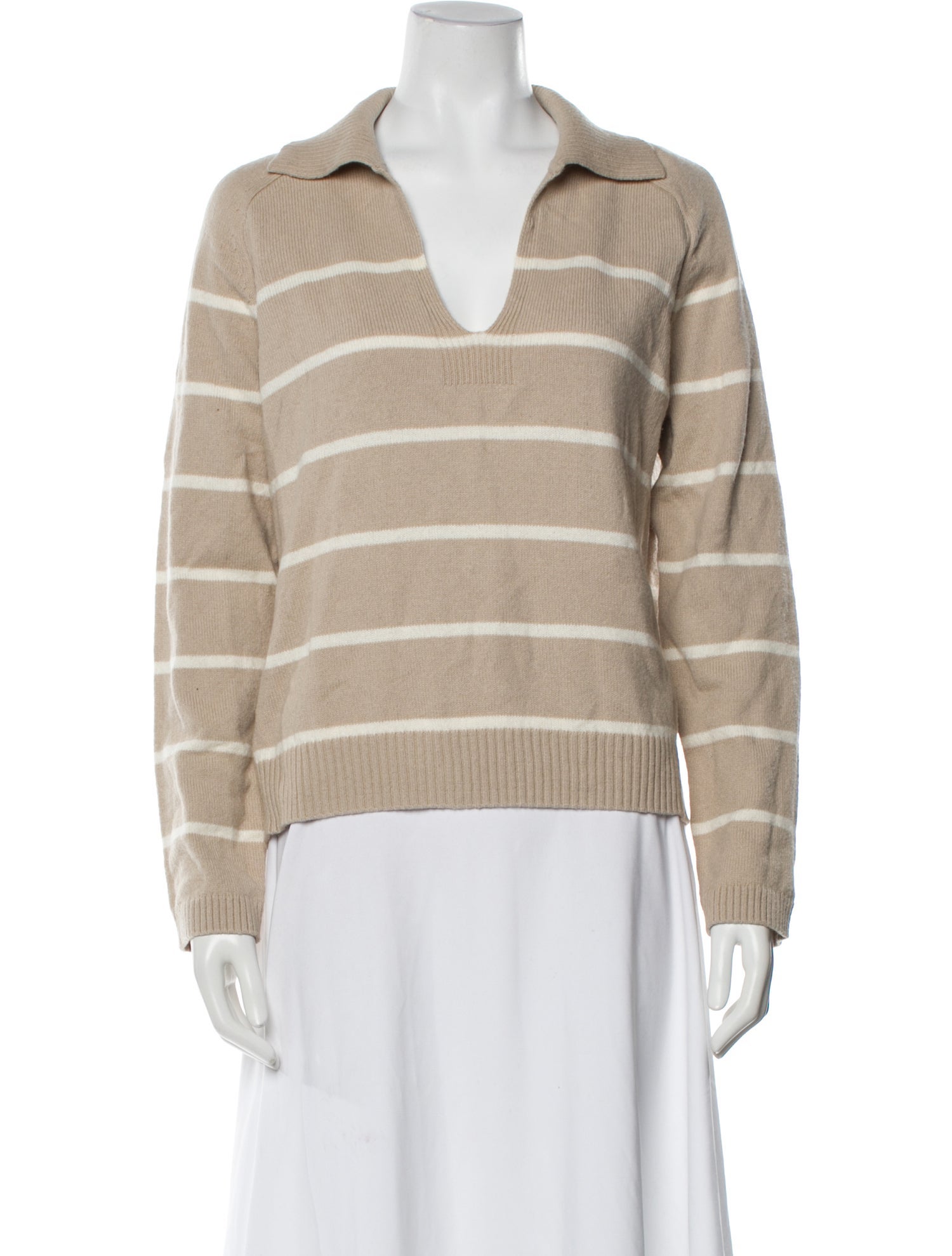 White + Warren Striped V-Neck Sweater w/ Tags