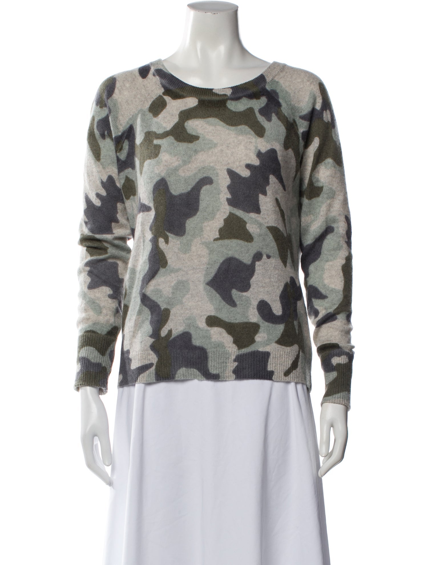 White + Warren Camouflage Print Crew Neck Sweater