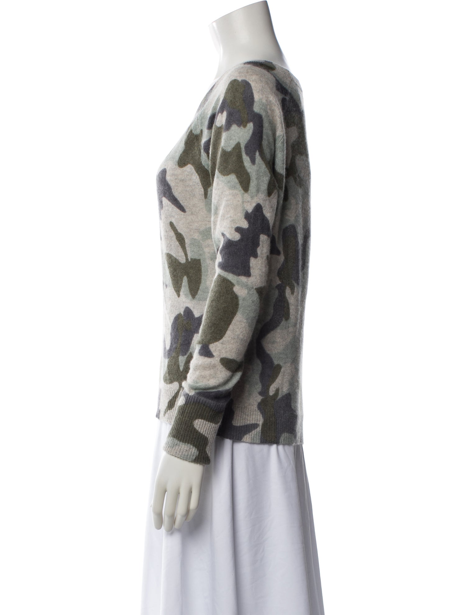 White + Warren Camouflage Print Crew Neck Sweater