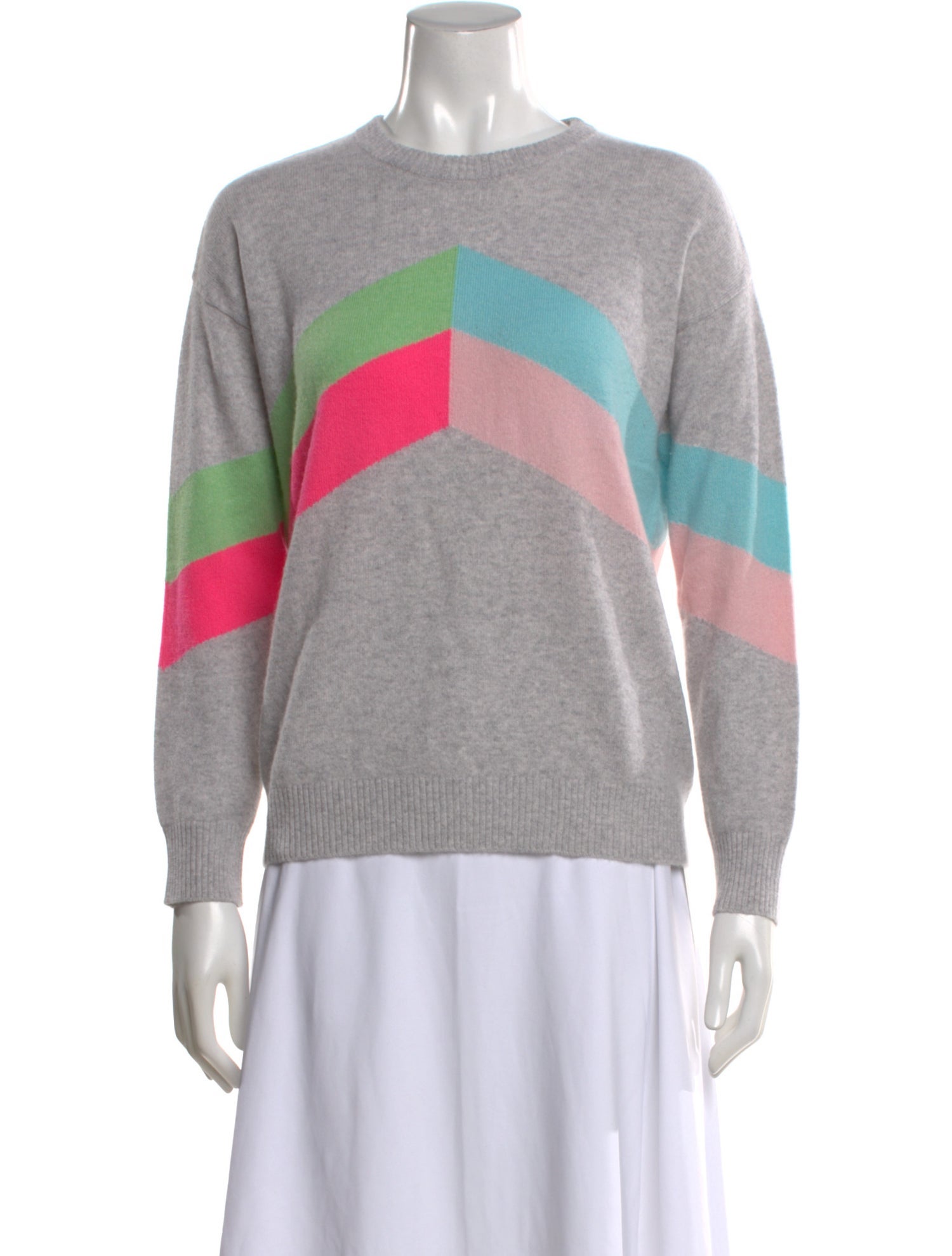 Minnie Rose Cashmere Colorblock Pattern Sweater