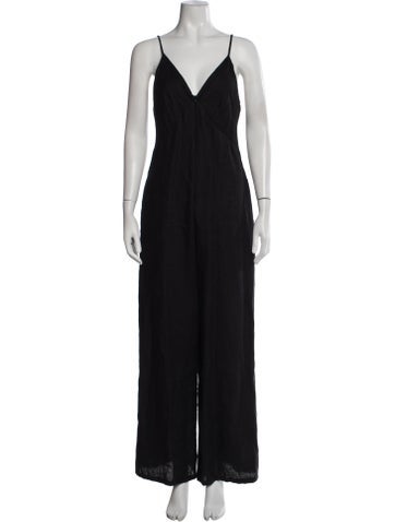 Pre-owned Rivet Utility Linen V-neck Jumpsuit In Black