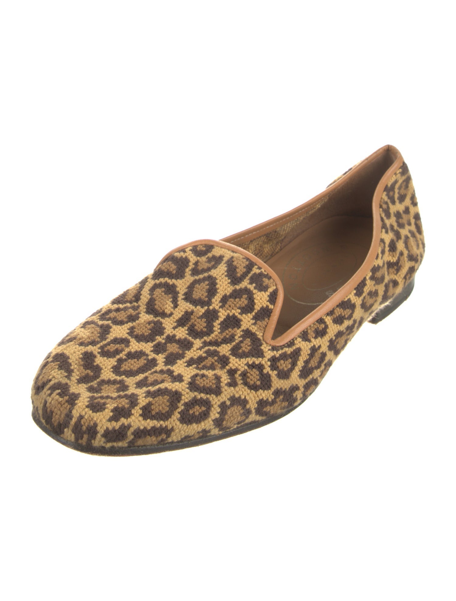 Stubbs & Wootton Animal Print Leather Trim Embellishment Loafers