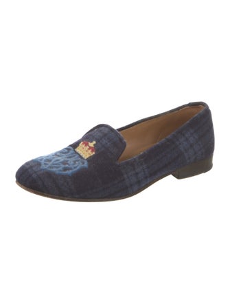 Stubbs & Wootton Plaid Print Embroidered Accent Loafers
