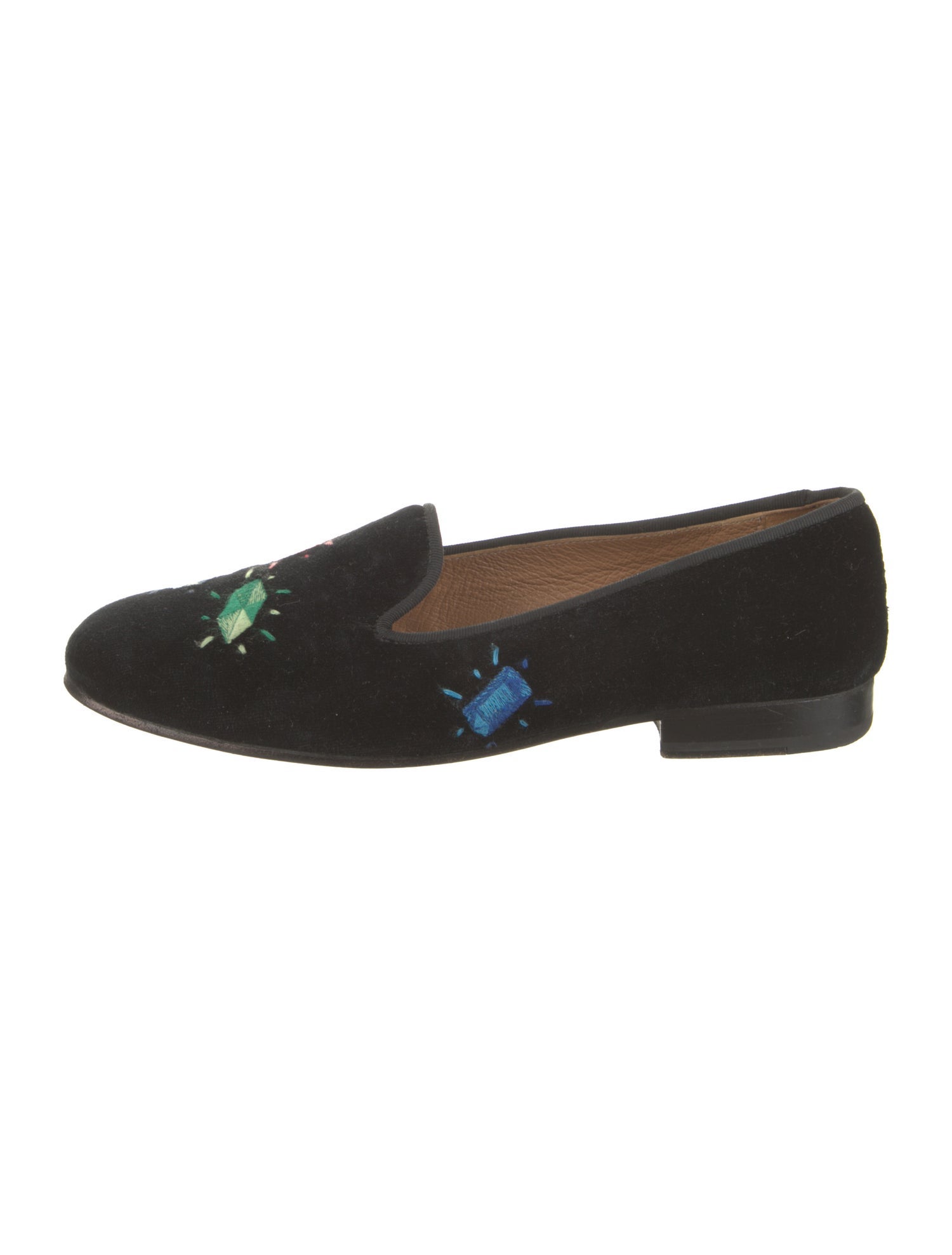 Stubbs & Wootton Velvet Floral Print Loafers
