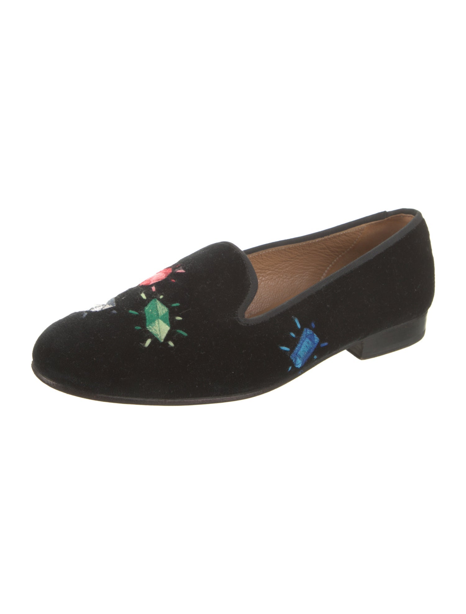 Stubbs & Wootton Velvet Floral Print Loafers