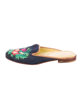 Stubbs & Wootton Denim Floral Print Mules