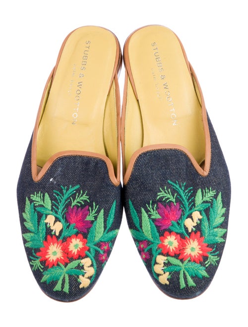 Stubbs & Wootton Denim Floral Print Mules