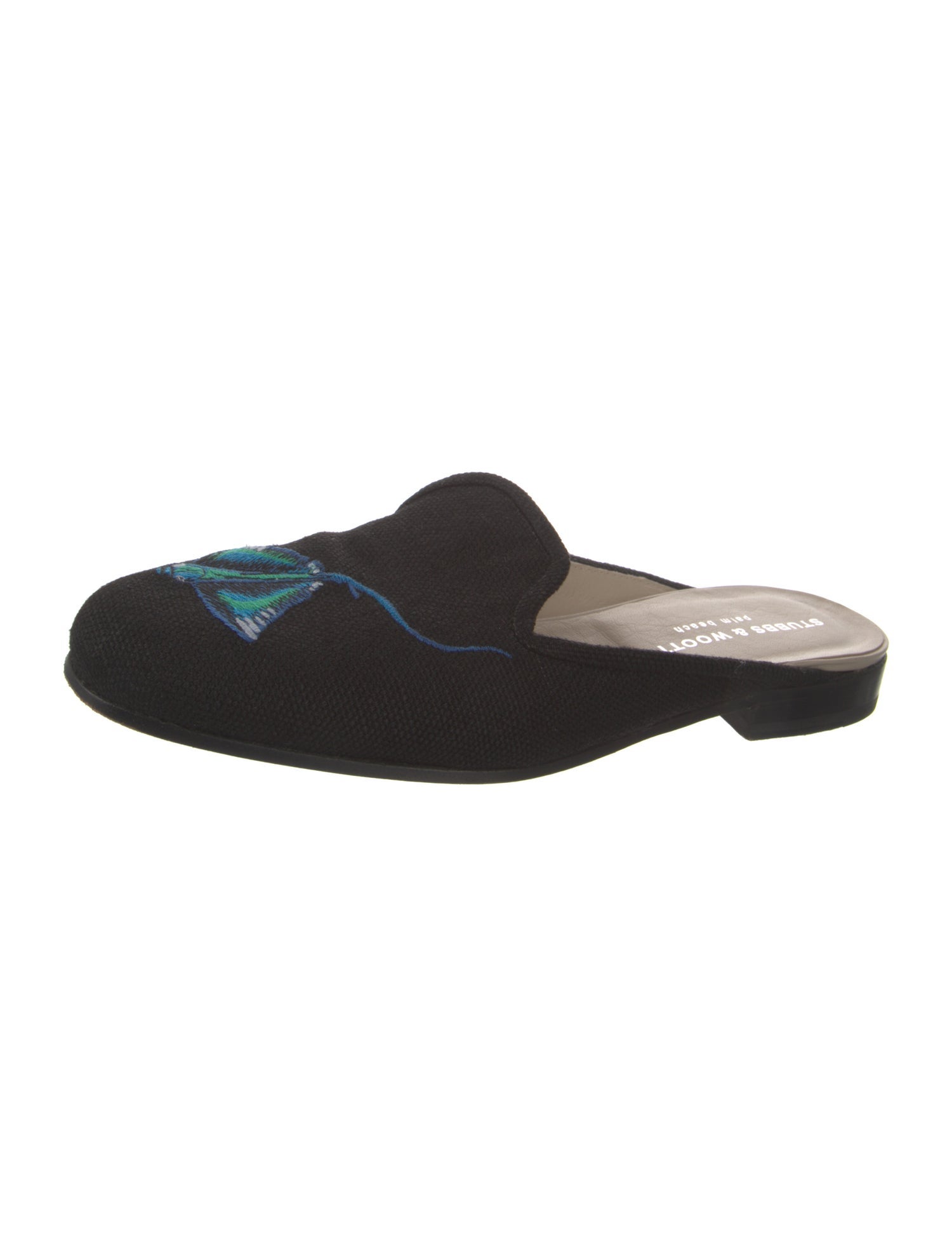 Stubbs & Wootton Graphic Print Embroidered Accent Mules