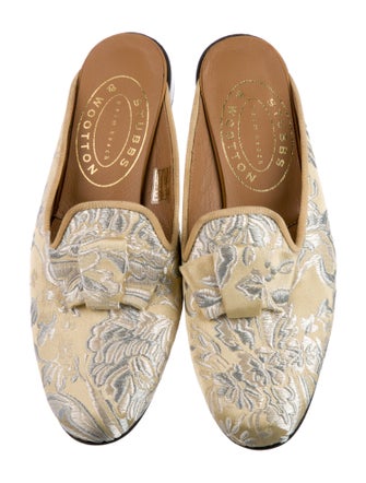 Stubbs & Wootton Floral Print Embroidered Accent Mules