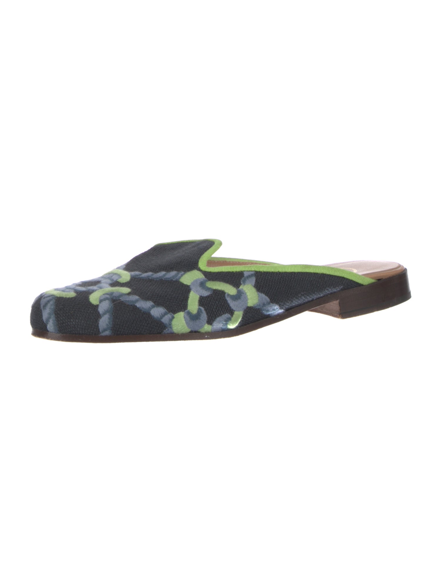 Stubbs & Wootton Printed Grosgrain Trim Mules