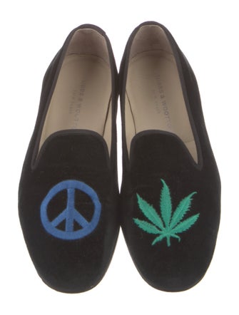 Stubbs & Wootton Velvet Embroidered Accent Loafers