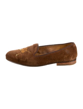 Stubbs & Wootton Suede Graphic Print Loafers