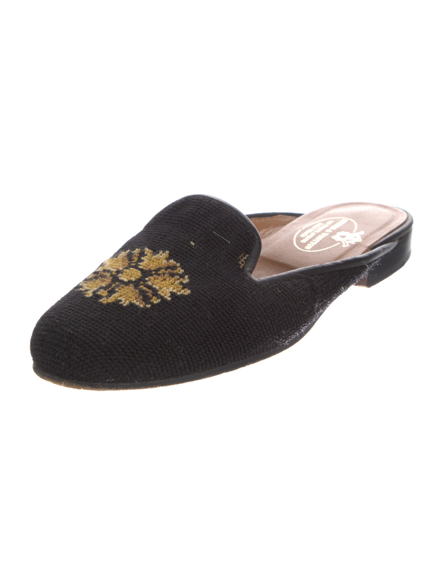 Stubbs & Wootton Floral Print Embroidered Accent Mules