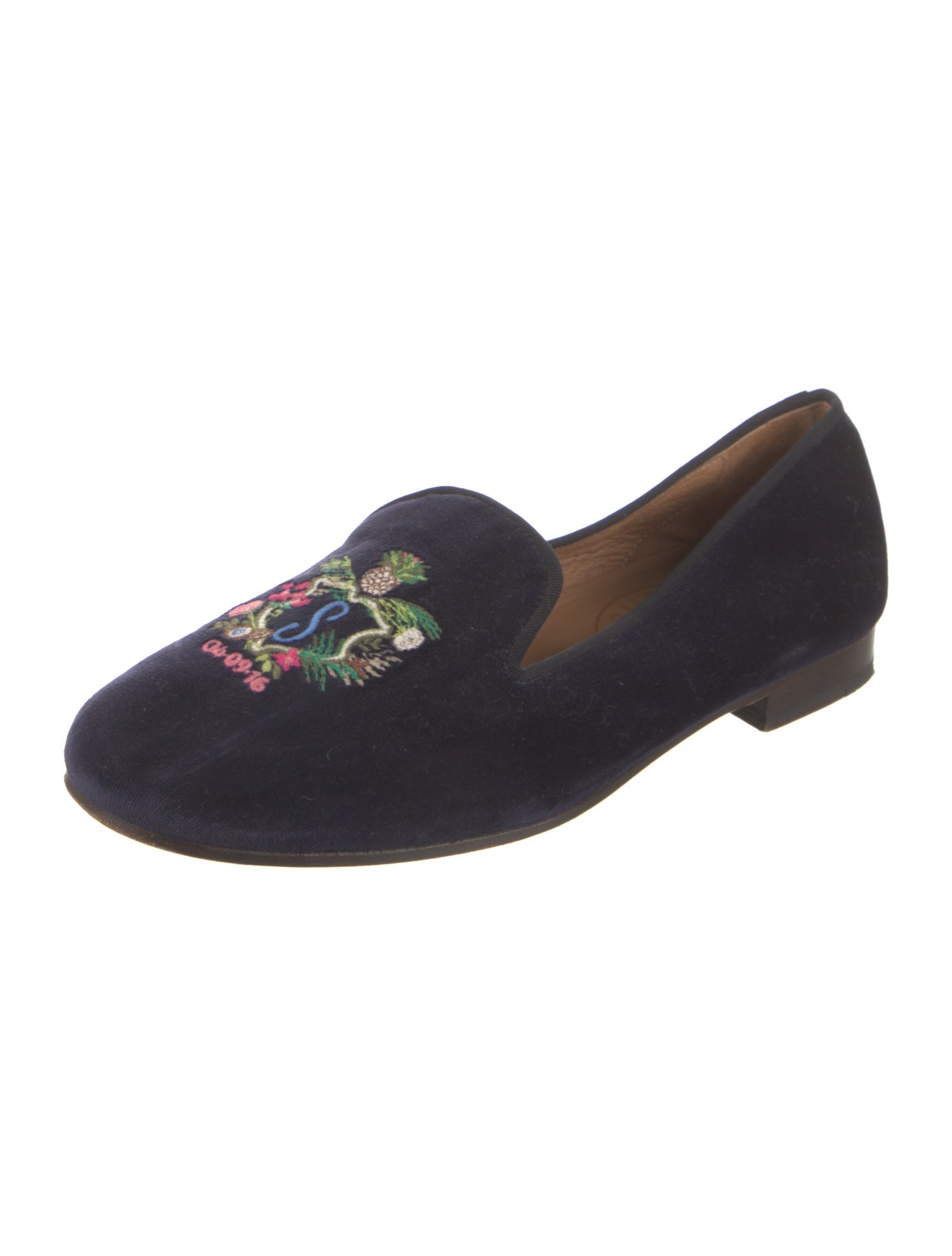 Stubbs & Wootton Velvet Graphic Print Loafers