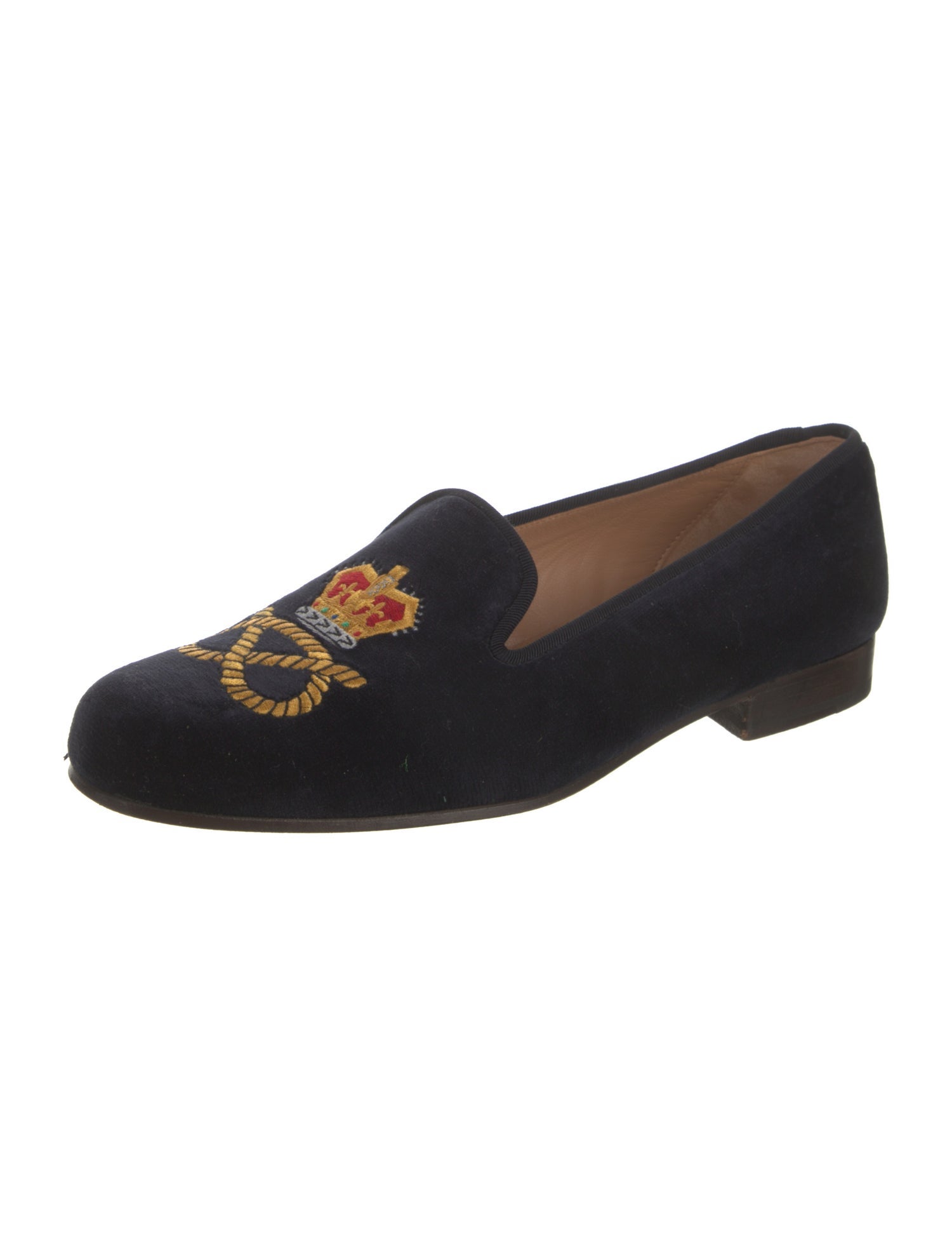 Stubbs & Wootton Velvet Embroidered Accent Loafers