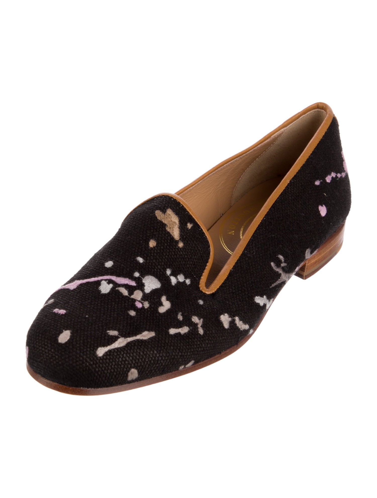 Stubbs & Wootton Printed Leather Trim Embellishment Loafers