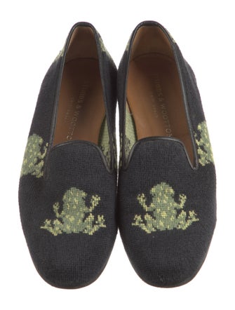 Stubbs & Wootton Printed Leather Trim Embellishment Loafers