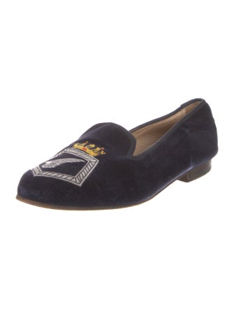 Stubbs & Wootton Velvet Embroidered Accent Loafers