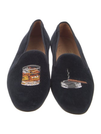 Stubbs & Wootton Velvet Embroidered Accent Loafers