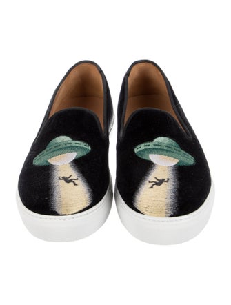 Stubbs & Wootton Velvet Graphic Print Loafers
