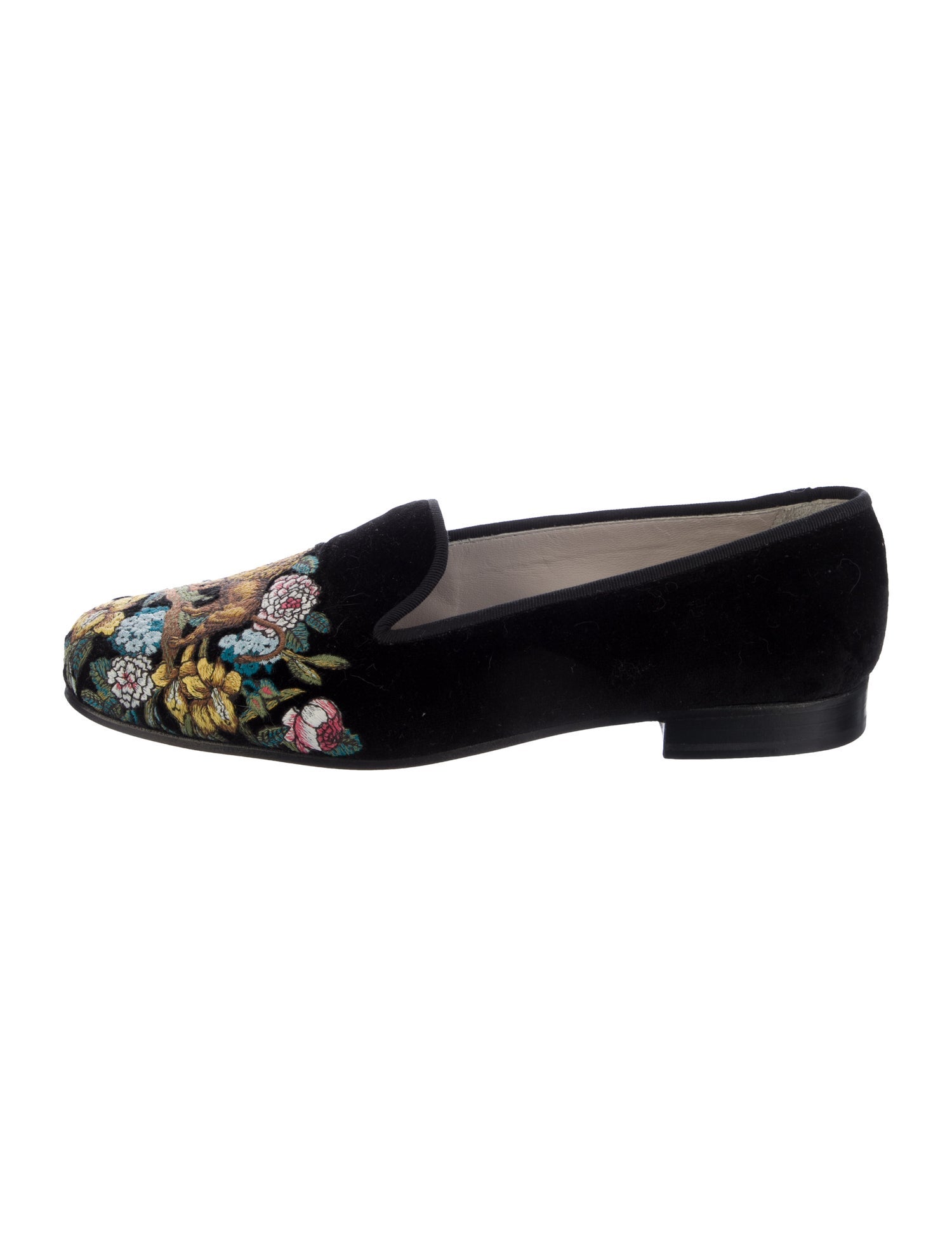 Stubbs & Wootton Velvet Floral Print Loafers