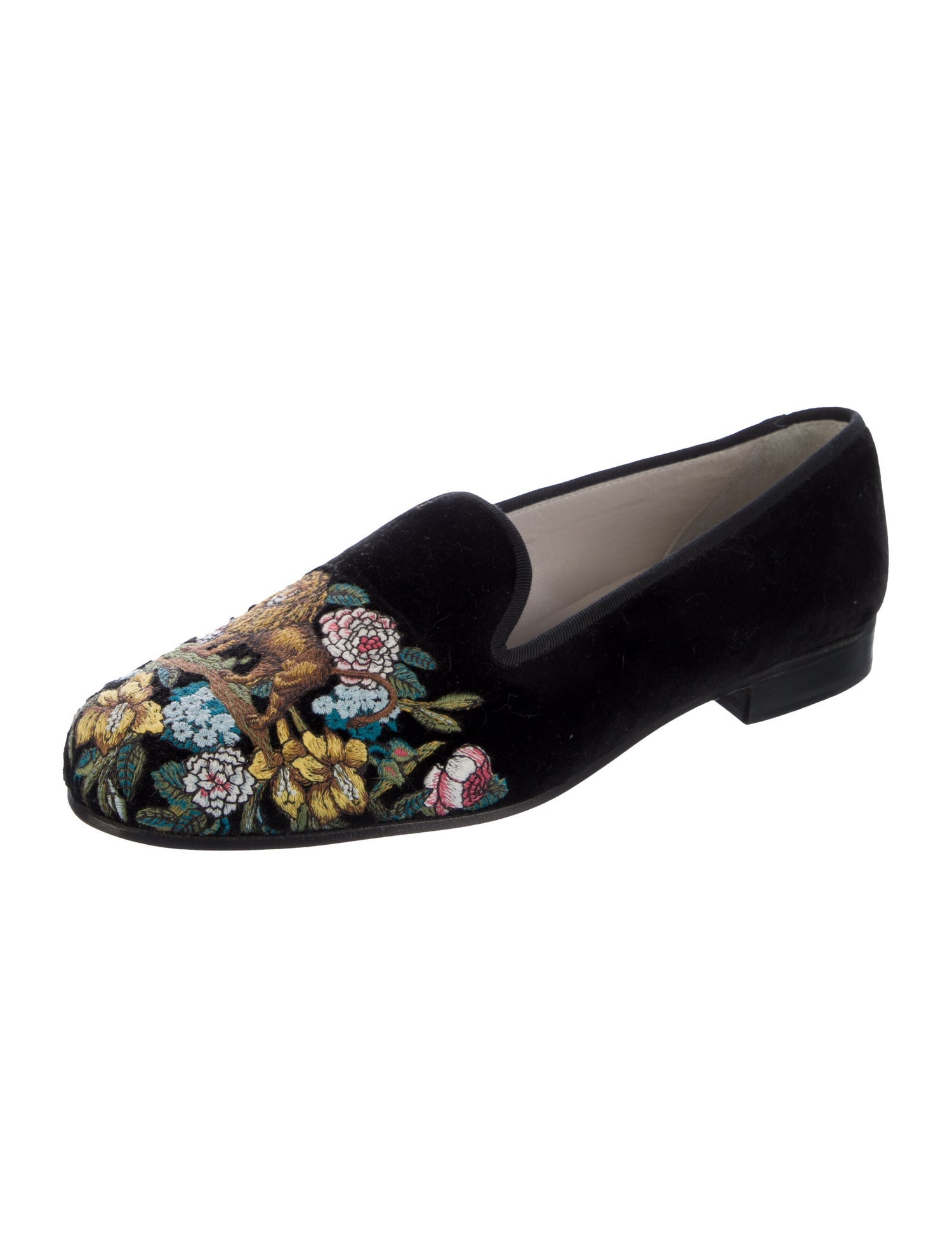 Stubbs & Wootton Velvet Floral Print Loafers