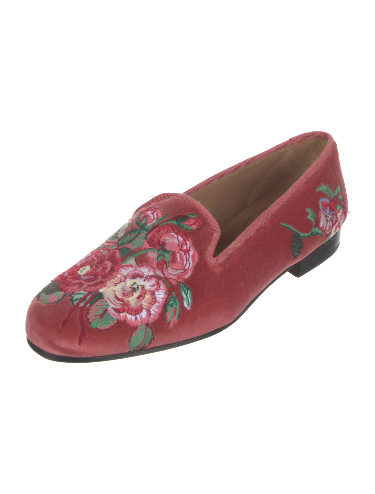 Stubbs & Wootton Velvet Floral Print Loafers