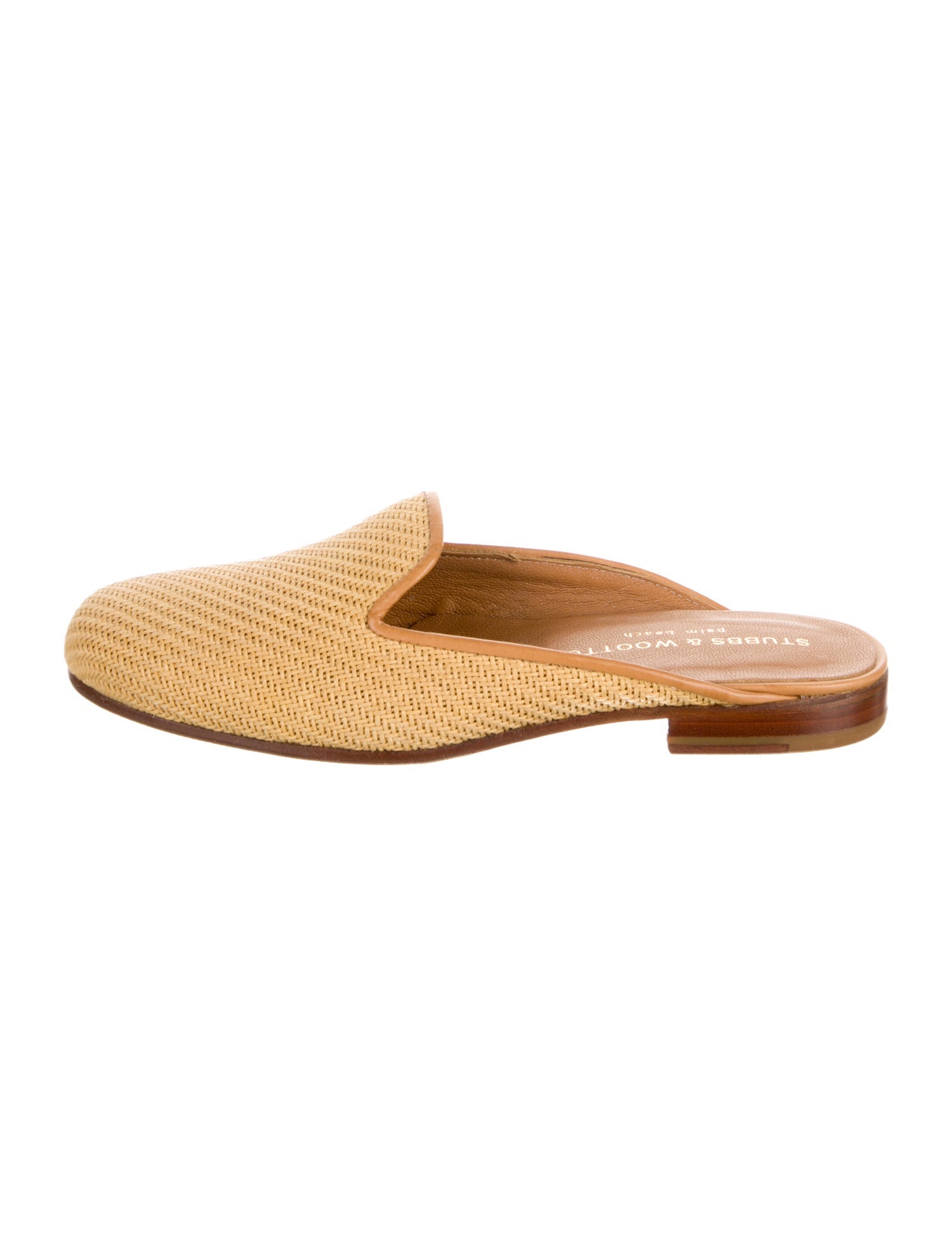 Stubbs & Wootton Raffia Leather Trim Embellishment Mules