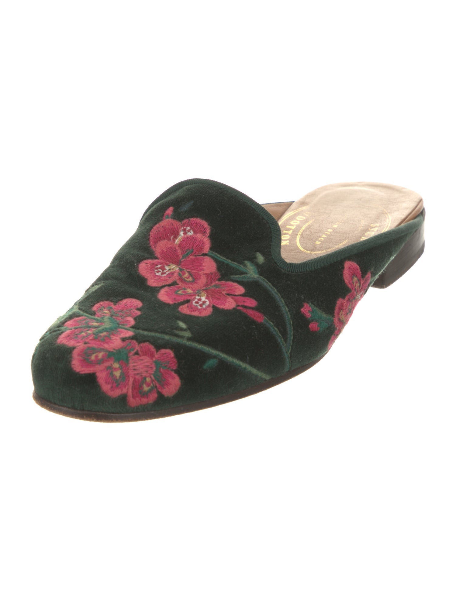 Stubbs & Wootton Velvet Floral Print Mules