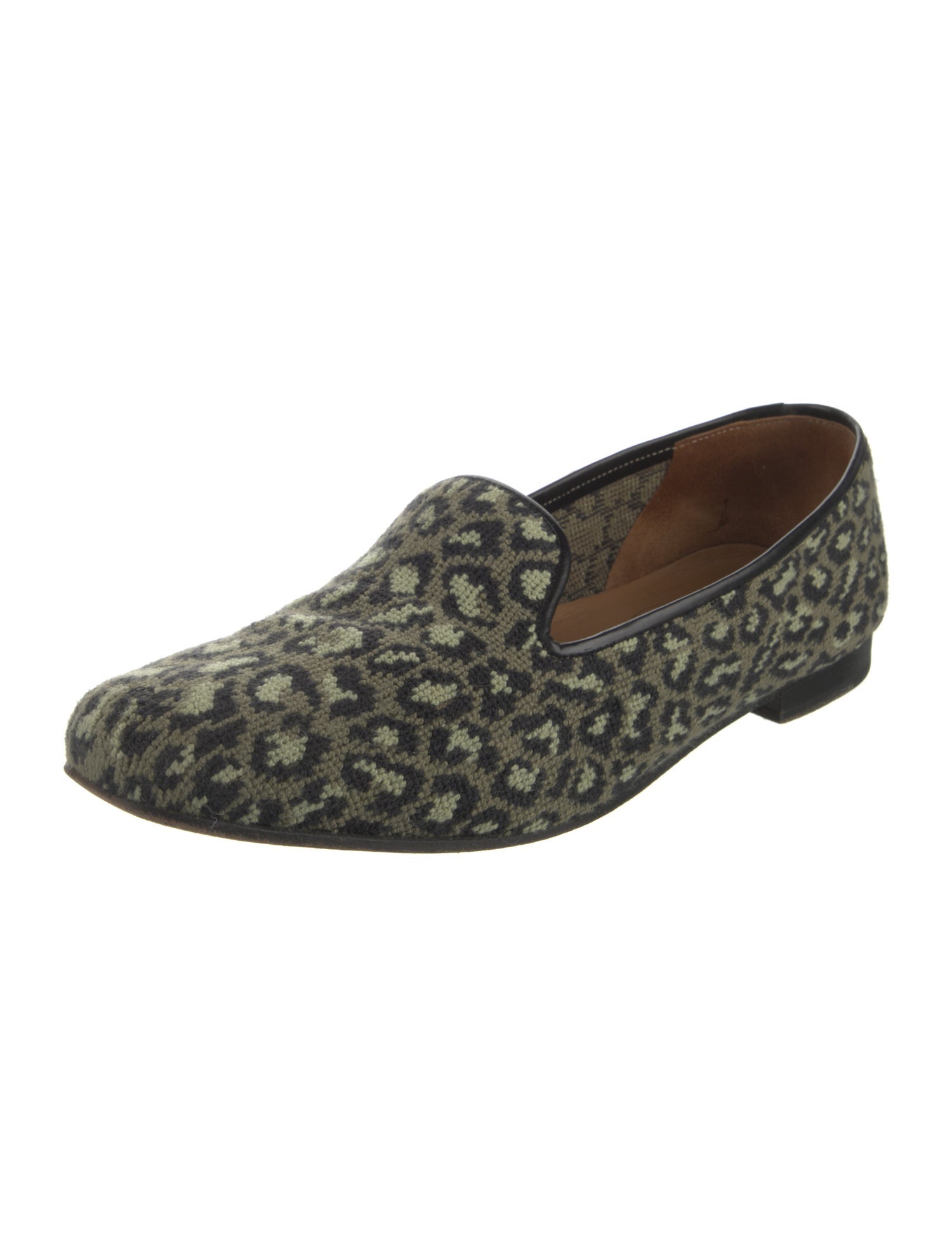Stubbs & Wootton Animal Print Leather Trim Embellishment Slippers