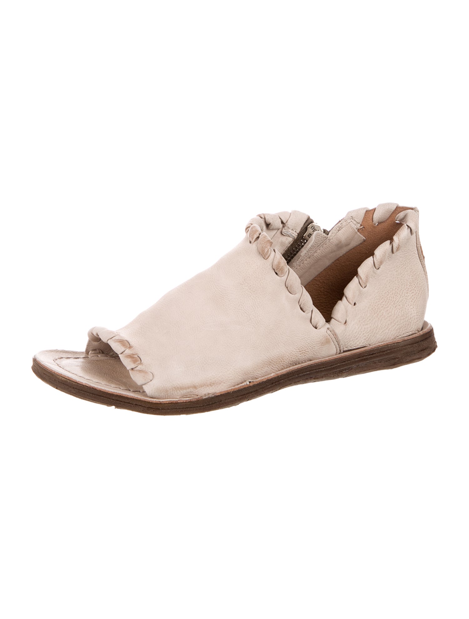 A.S. 98 Leather Whipstitch Trim Slingback Sandals